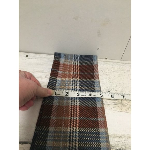 Blue pink burgundy 7”x62” plaid scarf with fringe - Picture 4 of 5